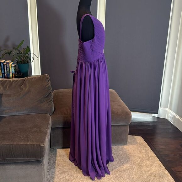 Purple Chiffon Full Length Bridesmaid Formal Dress V-Neck CorsetBack Size 14 NWT - Picture 4 of 11